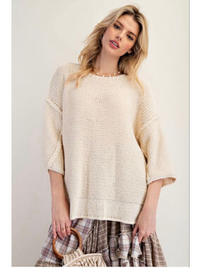 Easel Dolman Sleeve Knitted Boxy Sweater Top Cream Size S